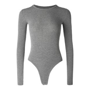 ABMY 秋冬弹力针织连体衣女 圆领修身长袖薄绒打底衫纯色内搭上衣