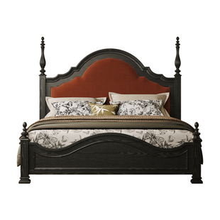 时余茉尔中古风真皮床法式主卧美式复古婚床1米5单人高端头层牛皮