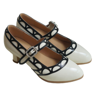 奈里复古经典黑白配民国旗袍大小姐玛丽珍单鞋杏仁头酒杯跟高跟鞋