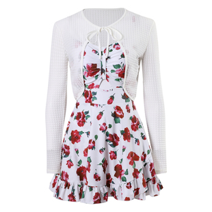 亦美珊甜美碎花连体泳衣女两件套防晒开衫吊带裙法式度假风泡温泉