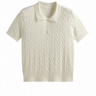 BM短袖女2026早春新款学院风POLO领麻花针织衫修身显瘦百搭上衣
