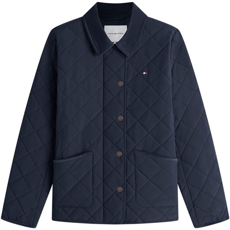 Tommy女装菱格灯芯绒翻领棉服