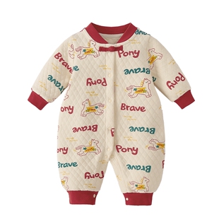 [抗菌A类]宝宝夹棉连体衣秋冬新款哈衣加厚保暖新年衣服婴儿爬服