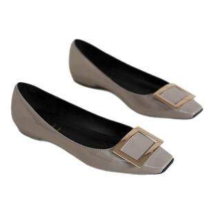 春秋新品方扣单鞋法式平底鞋内增高鞋垫浅口新娘婚鞋防滑工作鞋女