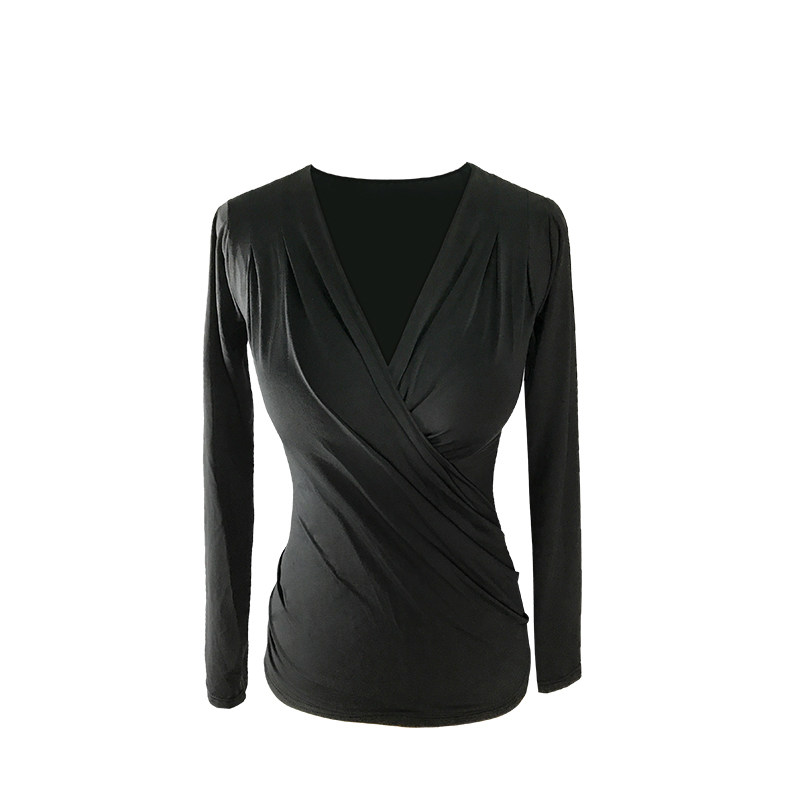 艾美舞服摩登舞上衣女中长袖春夏v领舞蹈上衣国标舞拉丁舞练功服