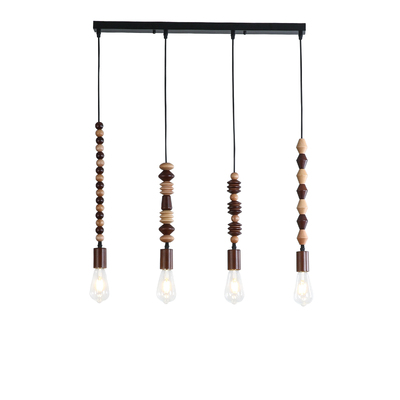 木艺木珠串吊灯组合中古风餐厅灯