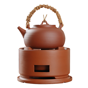 红泥煮茶炉炭炉煮茶器冬日围炉煮茶套餐木炭烤火炉手工藤条提梁壶
