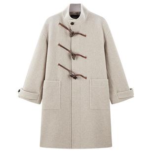 【断码钜惠】太平鸟男装 立领毛呢大衣男长款冬季牛角扣羊毛外套