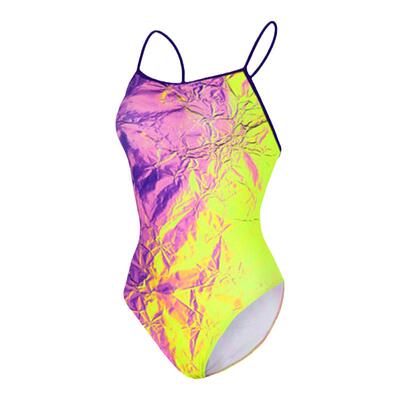 三角竞技连体女中高开叉泳衣