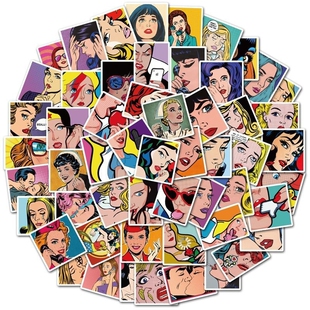 154张欧美风波普风贴纸美式复古蒸汽波行李箱手机平板装饰防水贴