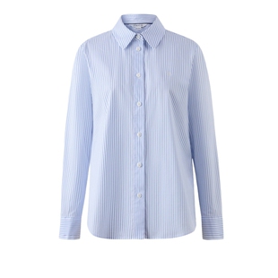 PRICH复古海洋系蓝色条纹长袖衬衫秋季新款宽松休闲上衣女