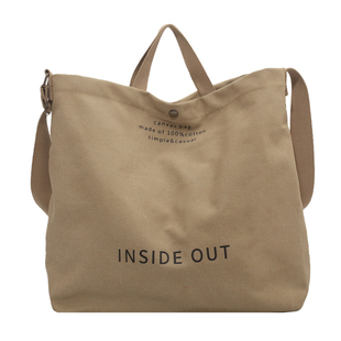 复古文艺帆布包慵懒风大容量休闲斜挎手提男女托特包卡其军绿字母