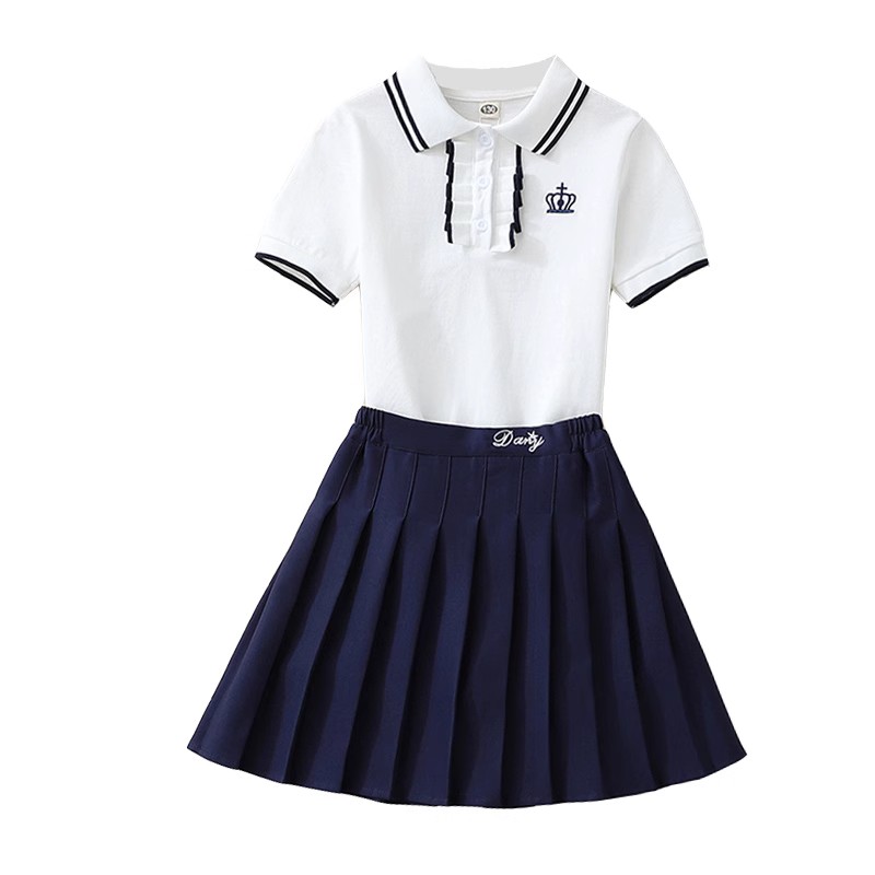 韩版儿童高尔夫衣服女童套装速干短袖t恤防走光短裙两件套网球服