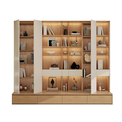 法式实木书架落地置物架一体