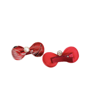 国风婴幼儿可爱珍珠蝴蝶结唐装胎毛夹头饰女宝宝汉服小发夹汗毛夹