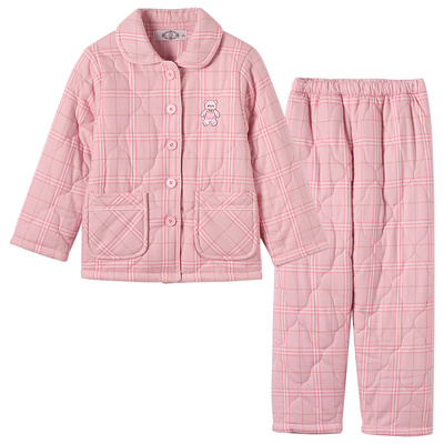 美标男女童秋冬睡衣套装梭织夹棉