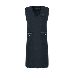 莱芙艾迪儿气质小香风连衣裙秋季减龄显瘦V领背心裙1E3L92205