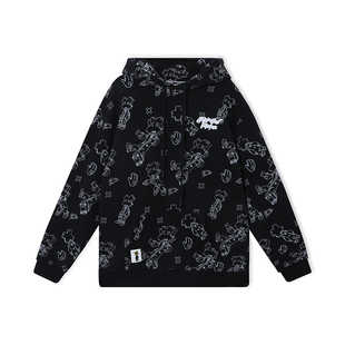 PCMY满印叉叉人连帽卫衣男女情侣休闲宽松嘻哈街头套头帽衫外套春