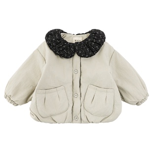 幼悠女童2025冬季新款碎花翻领棉服韩系加厚保暖儿童外套女孩冬装