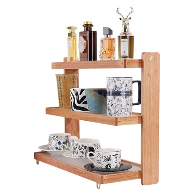 梯形实木亚克力多层樱桃木杯架咖啡杯子香水收藏展示收纳置物架子