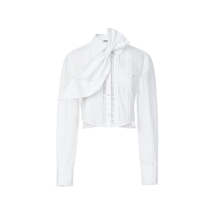 lefame拉飞姆2026春季可拆卸蝴蝶结珍珠花边镂空衬衫上衣