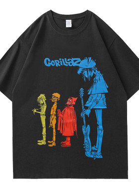 卡通虚拟摇滚街头霸王Gorillaz短袖T恤男夏季2026新款纯棉半袖潮