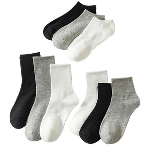 夏季袜子男士短袜春秋青少年运动防臭黑白色无骨袜女初中生中筒袜