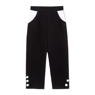 休闲大码女士修身纯色拼接七分裤 patchwork seven-eighths pants