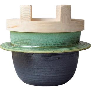 日本作家手工制羽釜米饭土锅 独步炎煮粥锅炖肉煲汤煲仔饭锅绿色