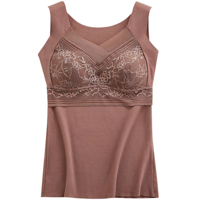 大码德绒保暖背心女冬内搭带胸垫