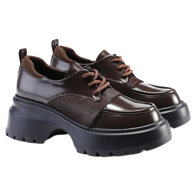 fed英伦风小皮鞋秋季新款女鞋粗跟乐福鞋厚底单鞋女S0905-YAB821