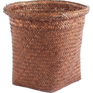 KENS 圆形编织花盆套垃圾篓收纳桶收纳筐园艺花篮无盖草编垃圾桶