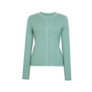 XG雪歌螺纹设计长袖针织衫2025冬季新款灰绿色修身打底套头毛衫女