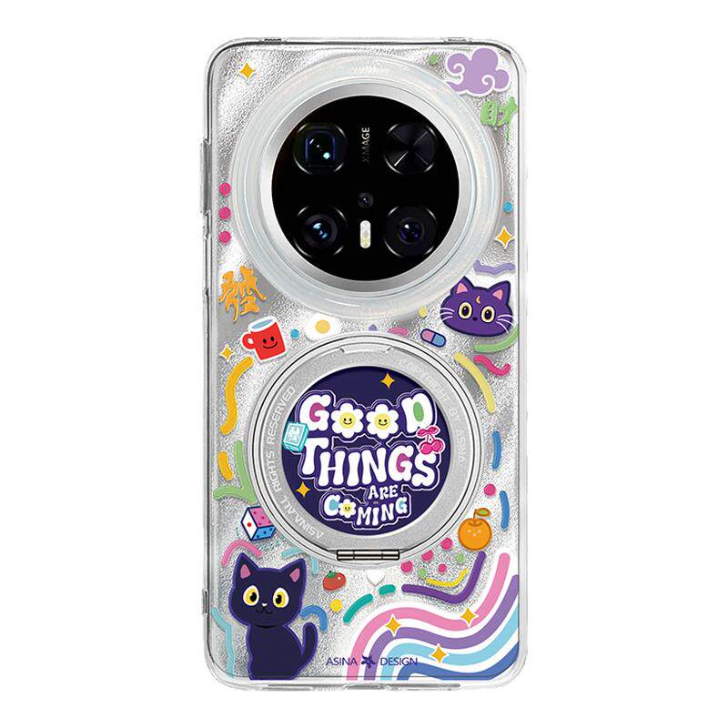 彩色涂鸦猫猫适用华为Mate60Pro手机壳磁吸带支架新款mt70por+支点保护套Ho7高级感超薄卡通可爱mete60网红全