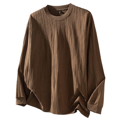 希越竖条纹理长袖T恤男士打底衫