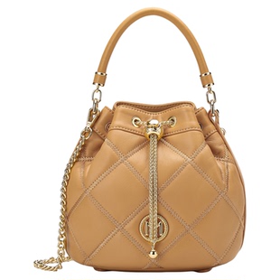 梦特娇官方女包羊皮水桶包菱格真皮新款福袋链条手提斜挎包