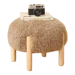 小凳子家用羊羔绒矮凳原木板凳卫生间小凳子简约小圆凳客厅木头凳