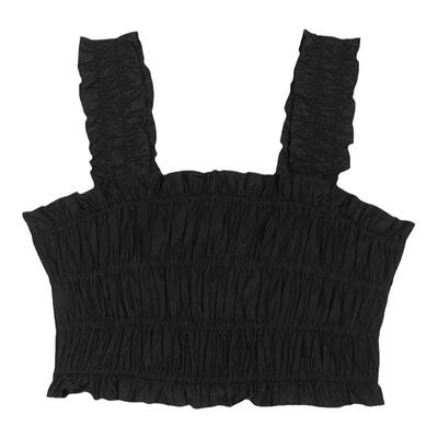 Maje时尚花边黑色短T恤吊带上衣