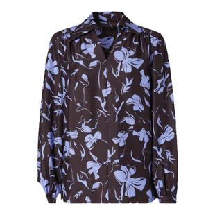 IMM尹默女装冬季V领印花上衣精致率性蓝紫索普洛斯印花上衣