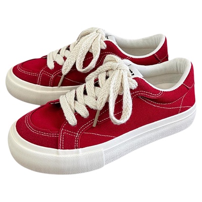 休闲新款红色平底款时尚低帮板鞋