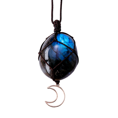 润阳石拉长石灰月光原石月亮吊坠