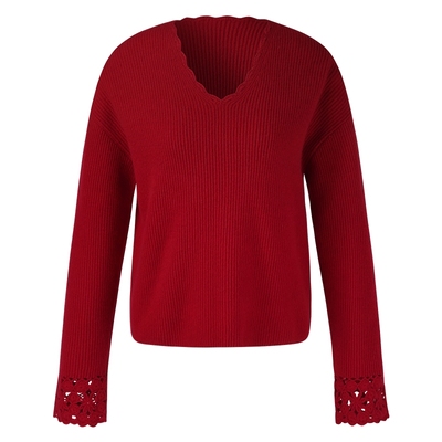 歌莉娅红色V领毛衣羊毛衫上衣女