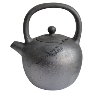 荥经黑砂老式粗陶手拉壶大容量提梁壶明火无釉茶具中式围炉煮茶壶