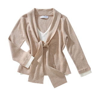 SINGLE MOMENT 25SS巴素兰毛条露肩假两件上衣打结系带长袖针织衫