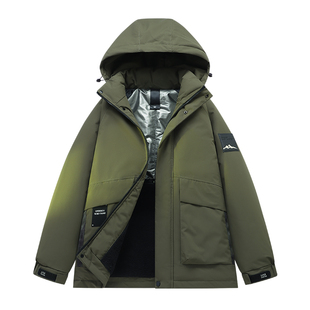 男士新款大码羽绒棉服加绒加厚连帽棉袄休闲冬季保暖工装棉衣外套