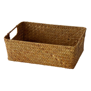 ins草编储物收纳筐手工编织整理盒桌面零食杂物收纳盒手提置物篮