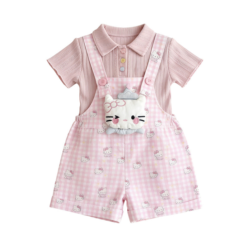 女童运动服套装夏季新款小女孩kt猫韩版休闲两件套童装衣服背带裤