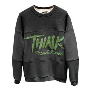 25秋冬加绒拼接字母宽松圆领卫衣韩版休闲美式青年颗粒绒外套潮男