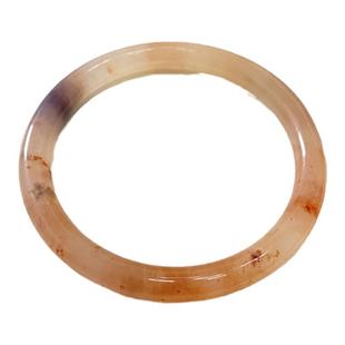 天然新疆料金丝玉桃花酿圆条手镯 俏色镯子女款玉石手镯饰品礼物