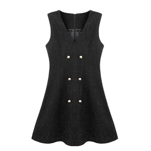 柒院家大码小香风轻奢气质V领背心连衣裙2025秋冬宽松显瘦中长裙